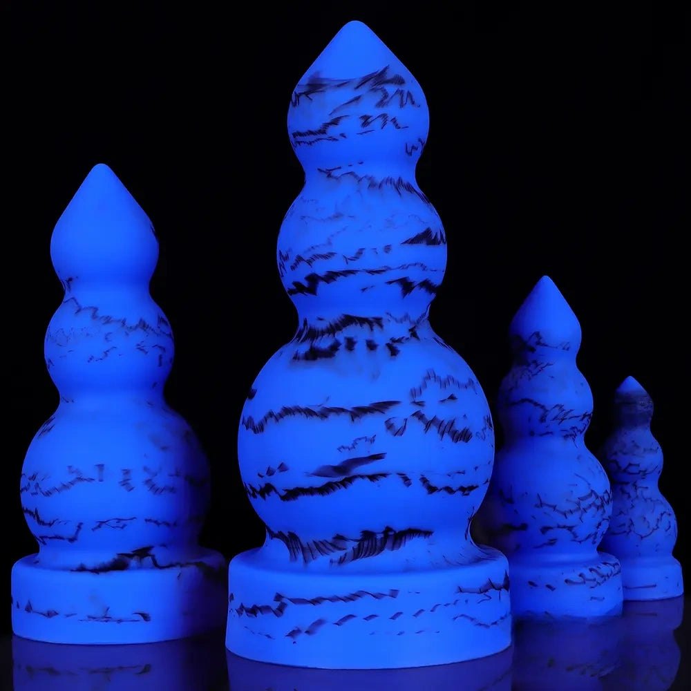 Blue marbled silicone butt plug, photo 1