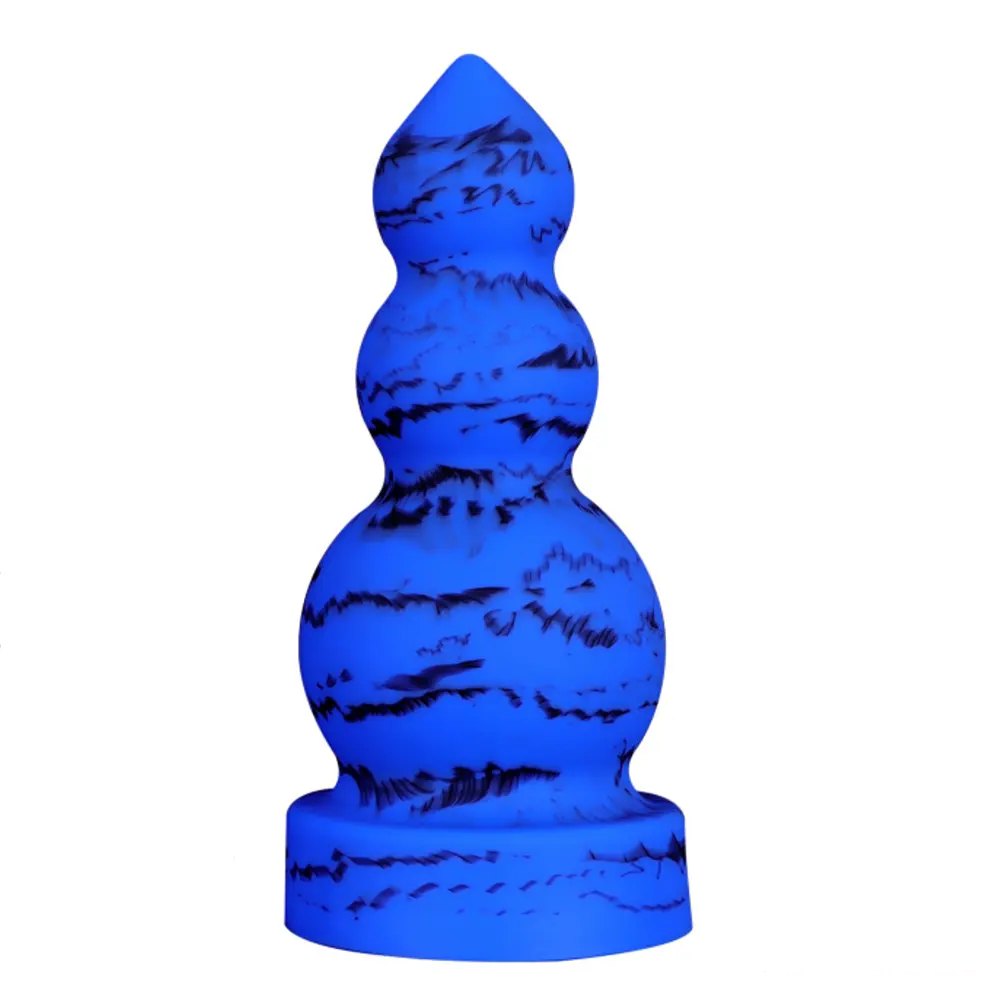 Blue marbled silicone butt plug, photo 2