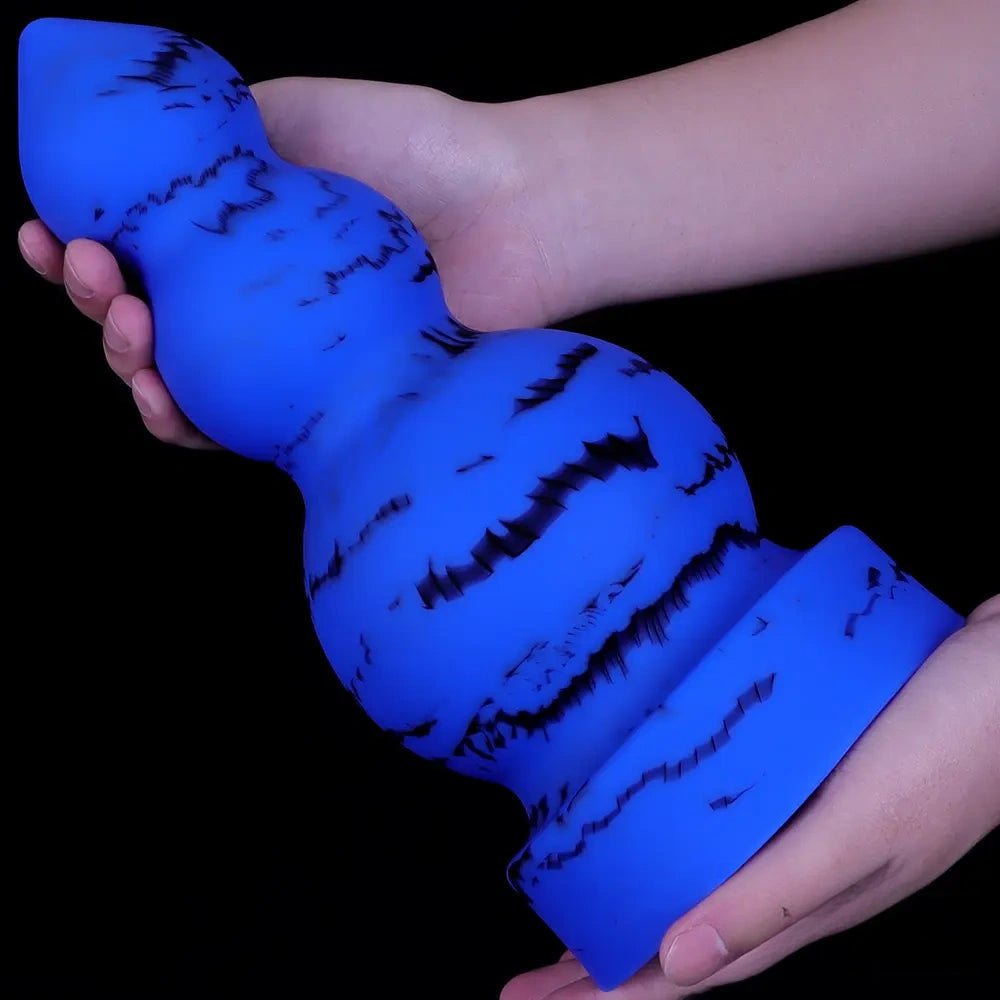 Blue marbled silicone butt plug, photo 3
