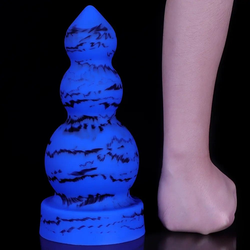 Blue marbled silicone butt plug, photo 4