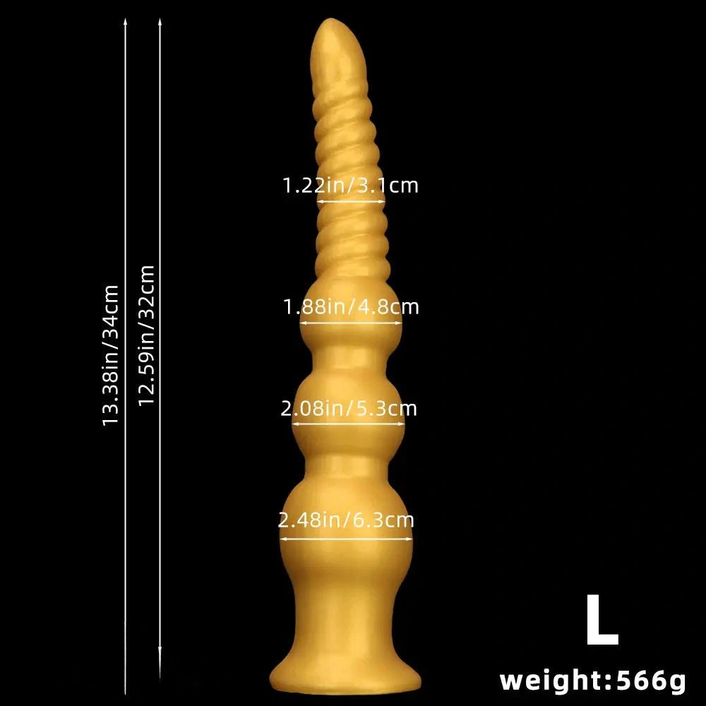 Gold ribbed silicone anal dildo, photo 10