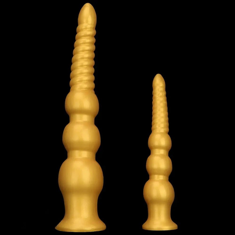 Gold ribbed silicone anal dildo, photo 11