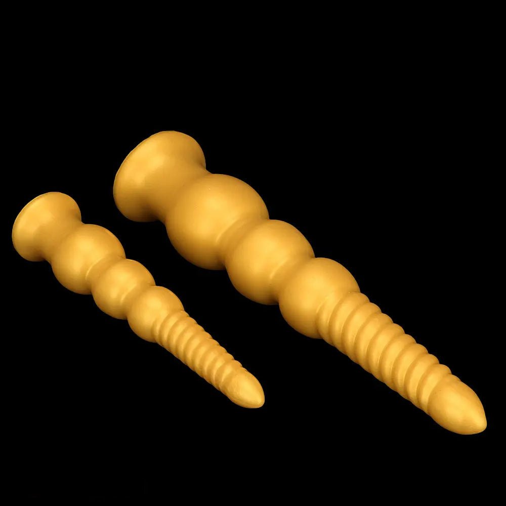 Gold ribbed silicone anal dildo, photo 12
