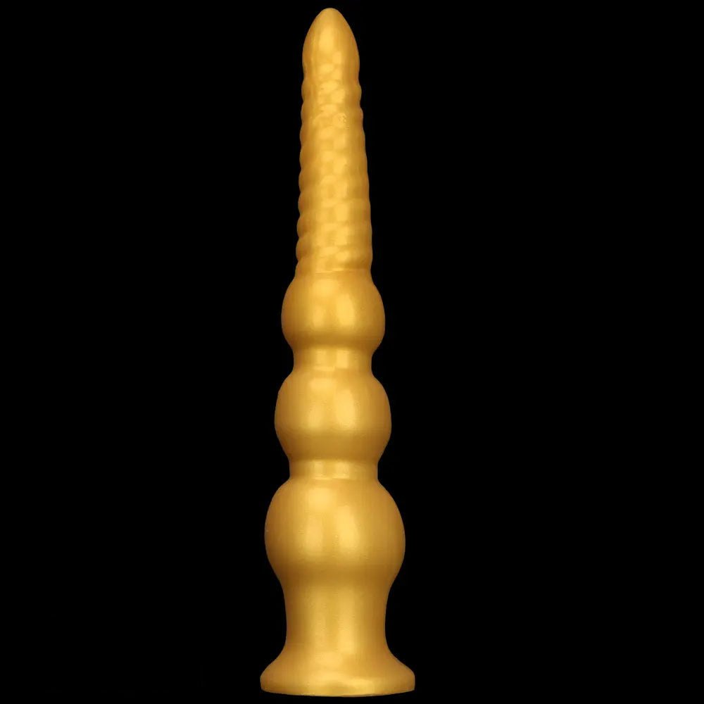 Gold ribbed silicone anal dildo, photo 14