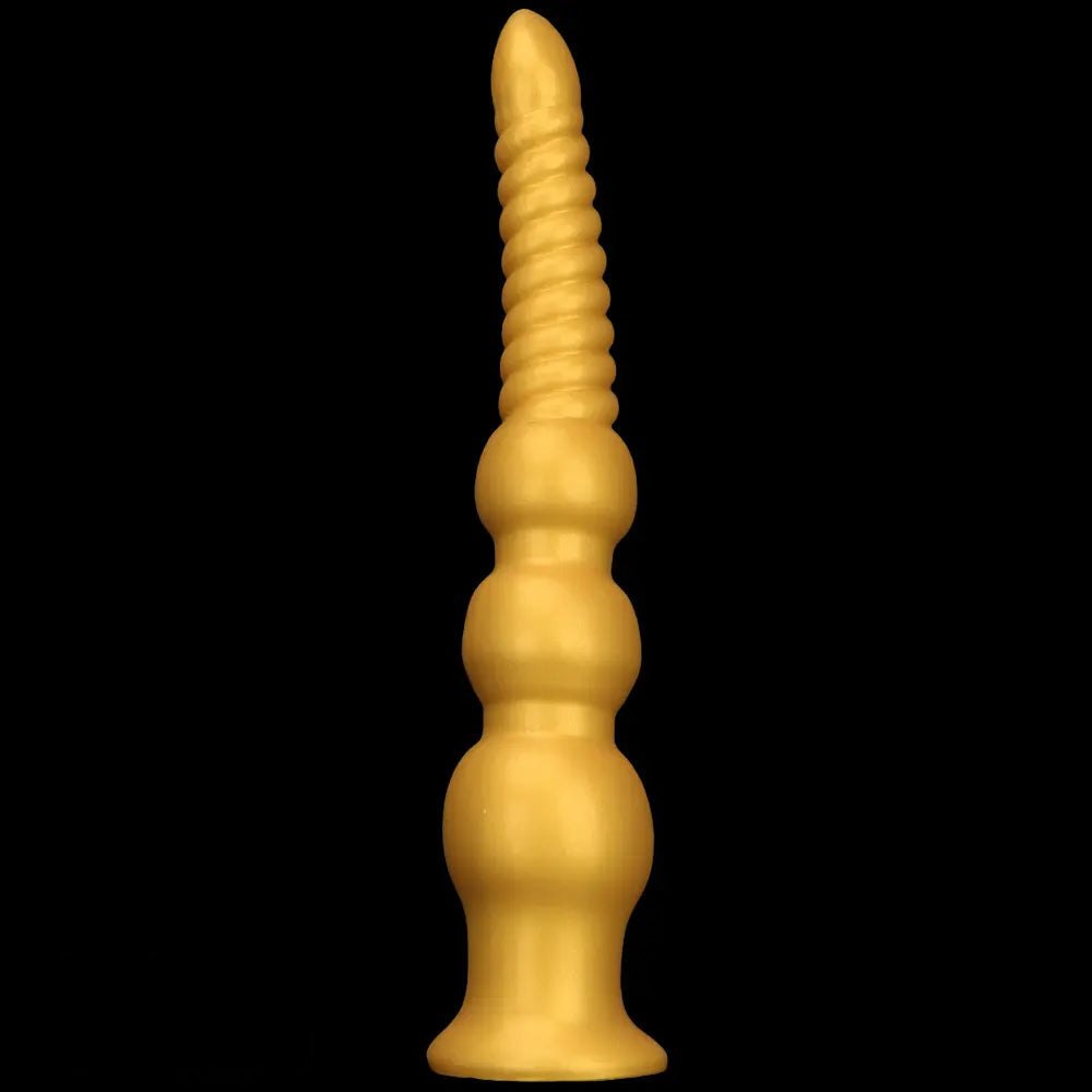 Gold ribbed silicone anal dildo, photo 15