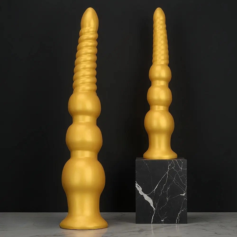 Gold ribbed silicone anal dildo, photo 2