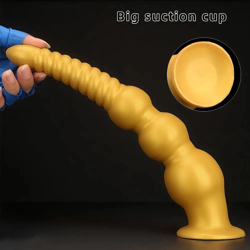 Gold ribbed silicone anal dildo, photo 5