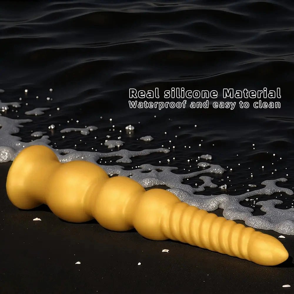 Gold ribbed silicone anal dildo, photo 7