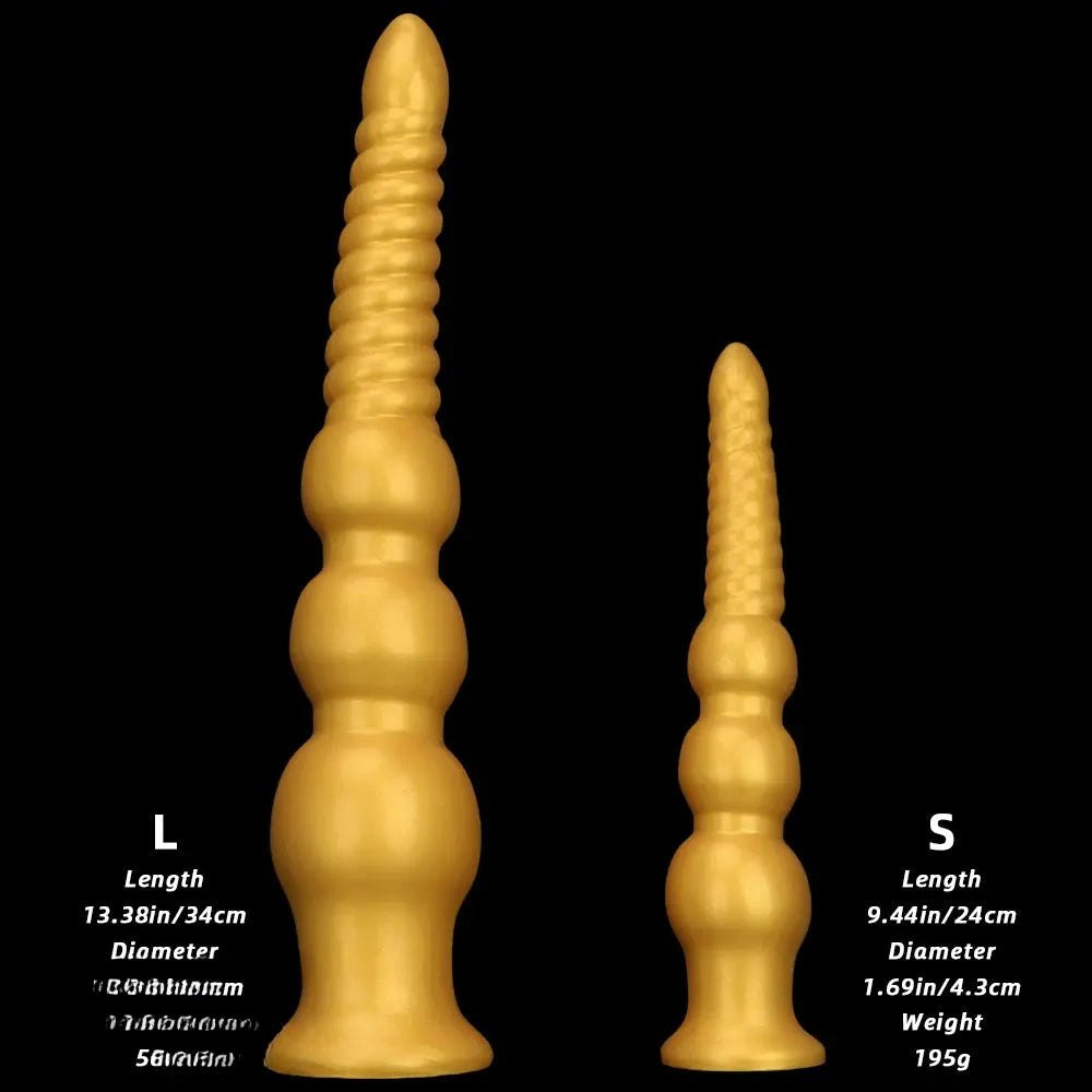 Gold ribbed silicone anal dildo, photo 8