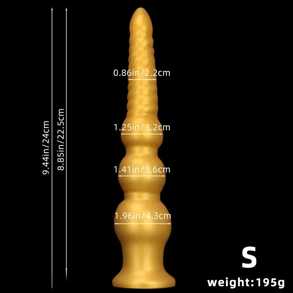 Gold ribbed silicone anal dildo, photo 9
