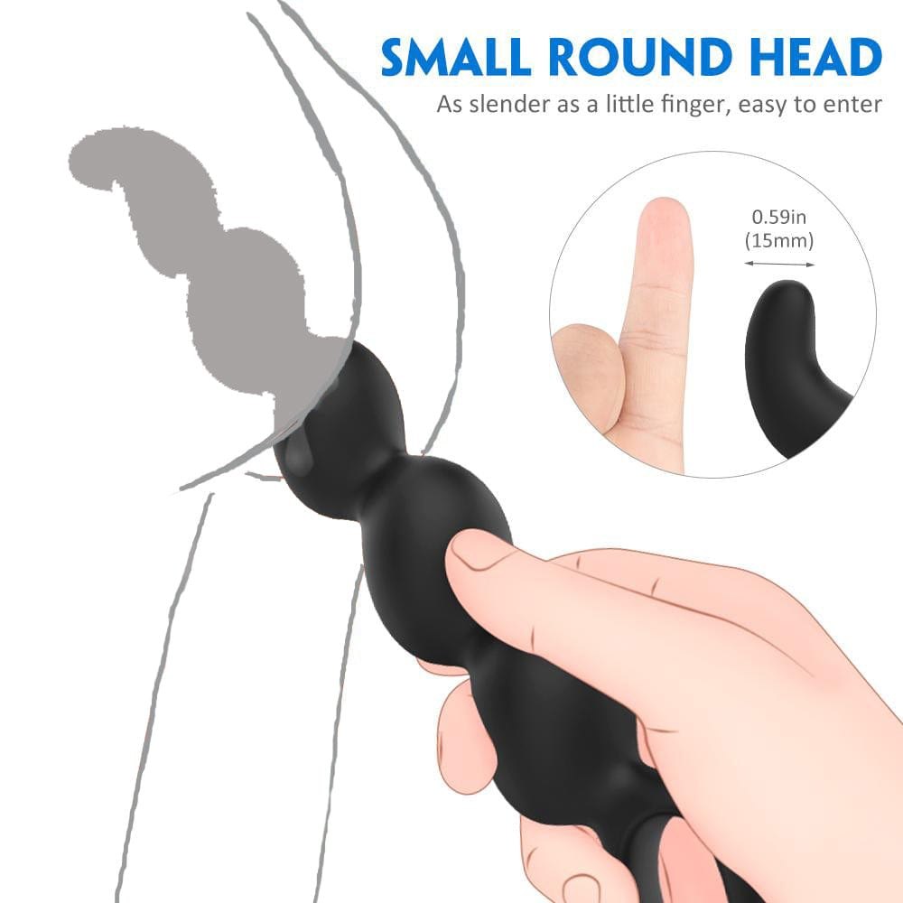 Black silicone graduated anal beads with pull ring, photo 3