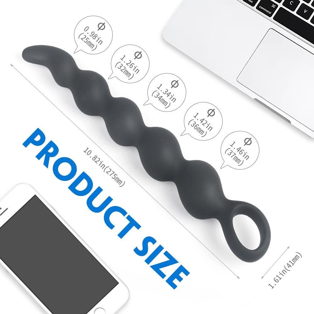 Black silicone graduated anal beads with pull ring, photo 4