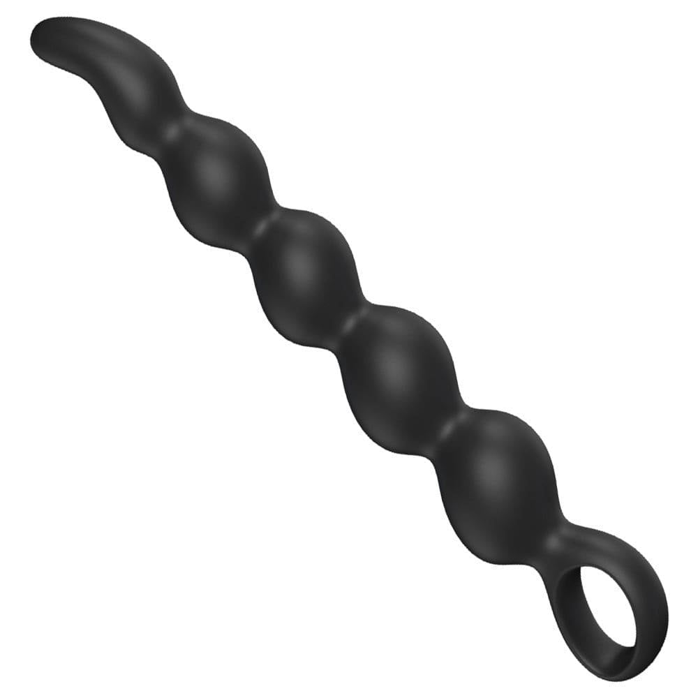 Black silicone graduated anal beads with pull ring, photo 5