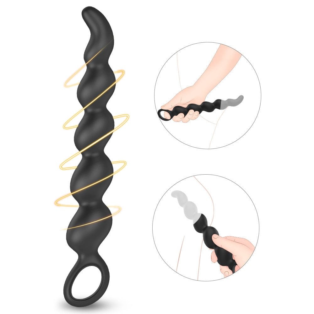 Black silicone graduated anal beads with pull ring, photo 6