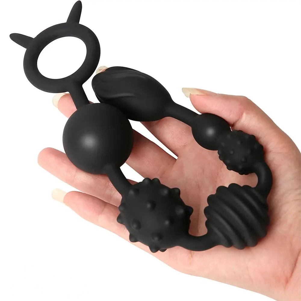 Black graduated silicone anal beads, photo 3