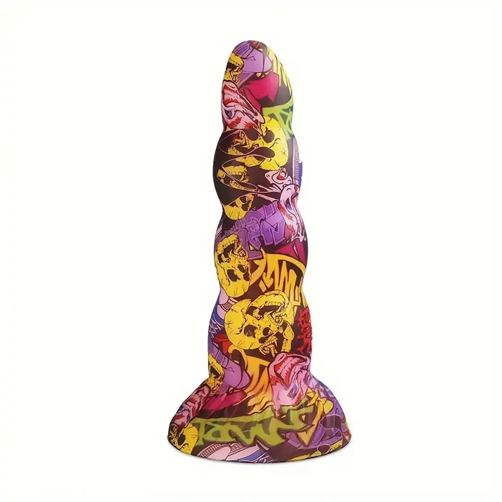Graffiti pattern twisted fantasy silicone dildo, photo 1