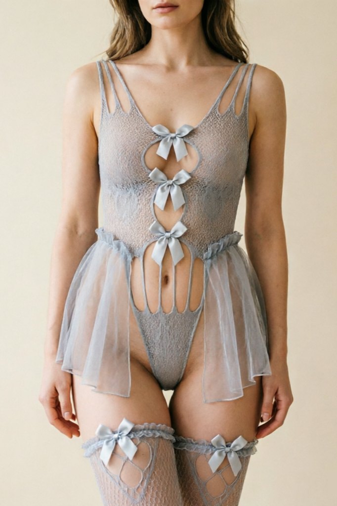 Gray see through fishnet maid costume, photo 1