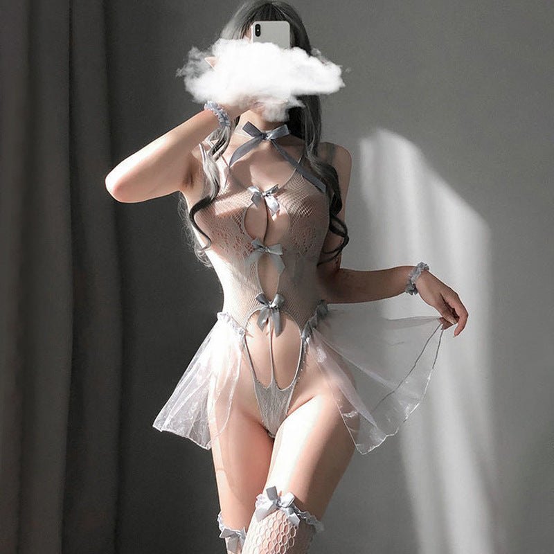 Gray see through fishnet maid costume, photo 3
