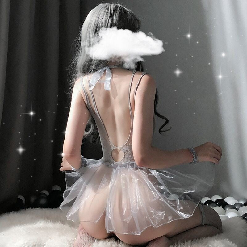 Gray see through fishnet maid costume, photo 4