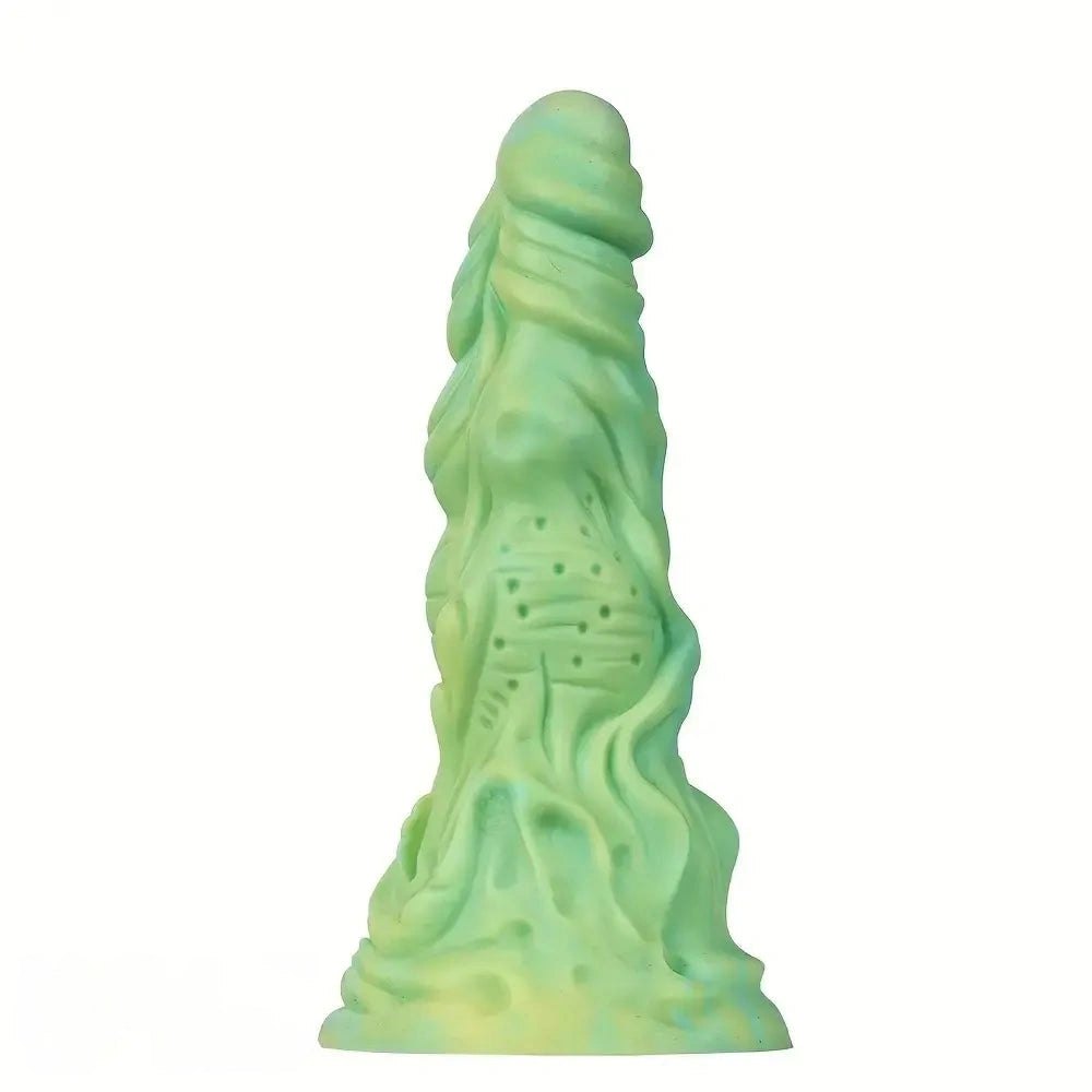 Green textured monster silicone dildo, photo 1