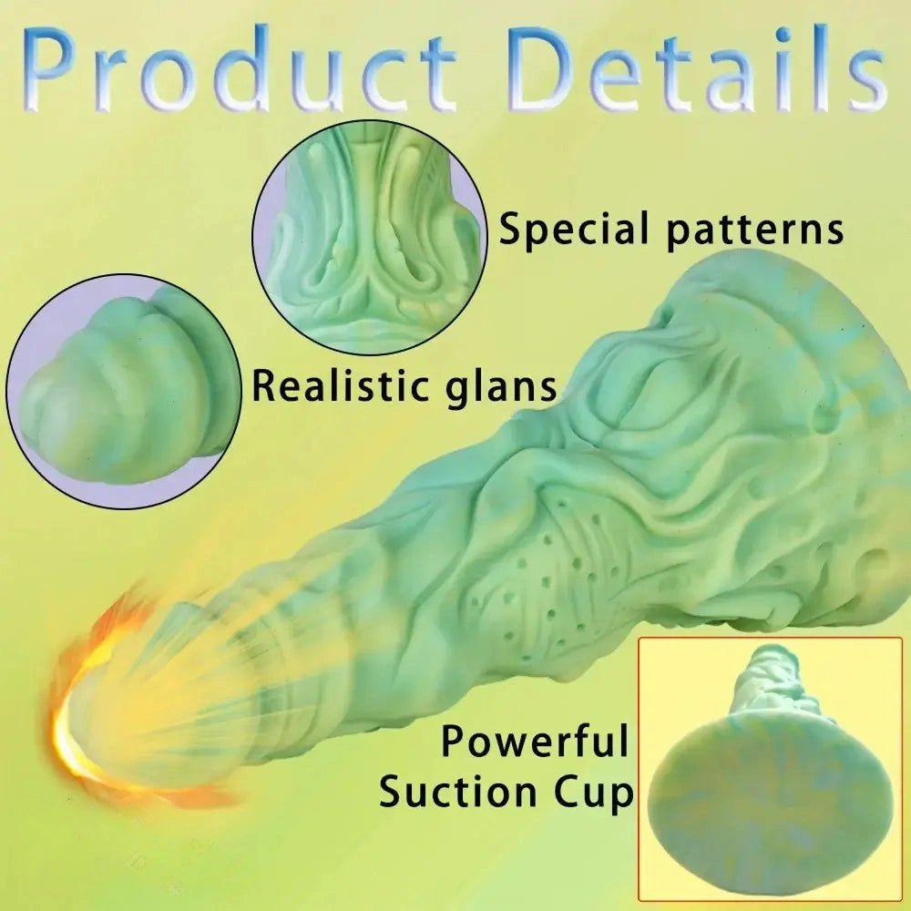 Green textured monster silicone dildo, photo 6