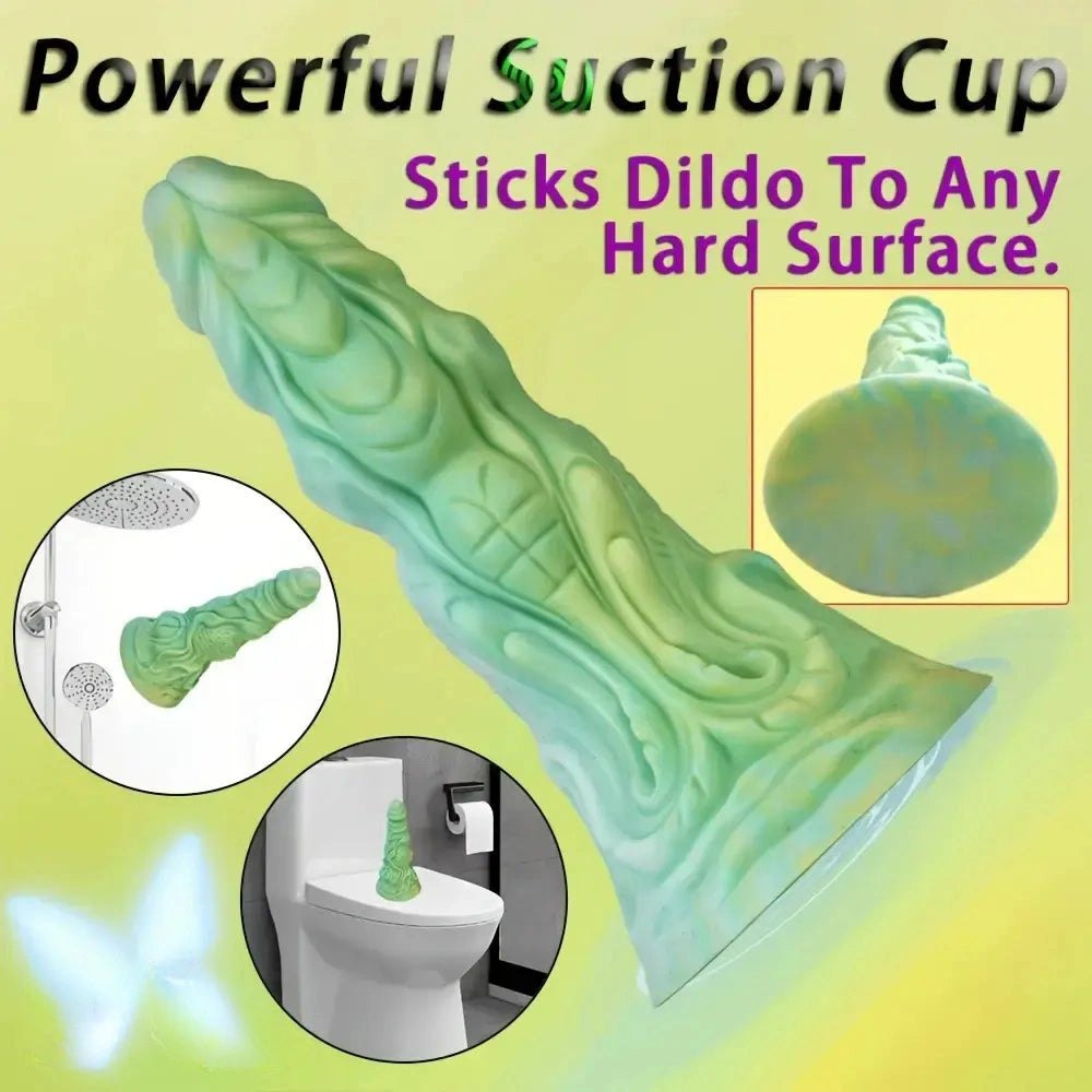 Green textured monster silicone dildo, photo 8