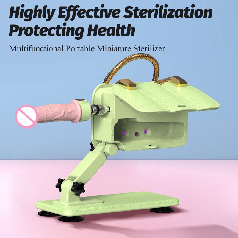 Green portable retractable sex machine with dildo attachment, photo 3
