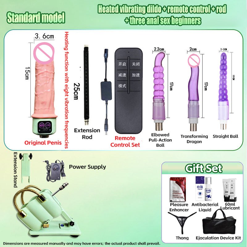 Green portable retractable sex machine with dildo attachment, photo 5