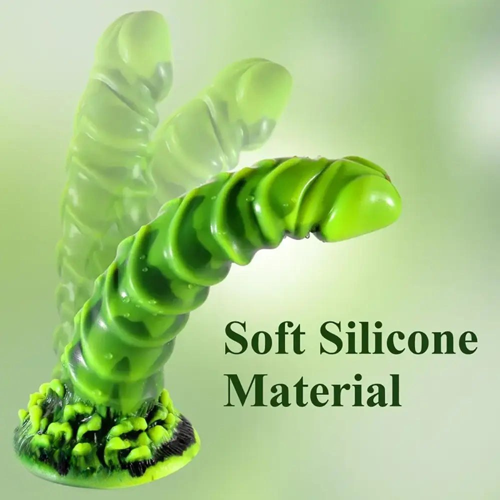 Green ribbed silicone dildo, photo 2