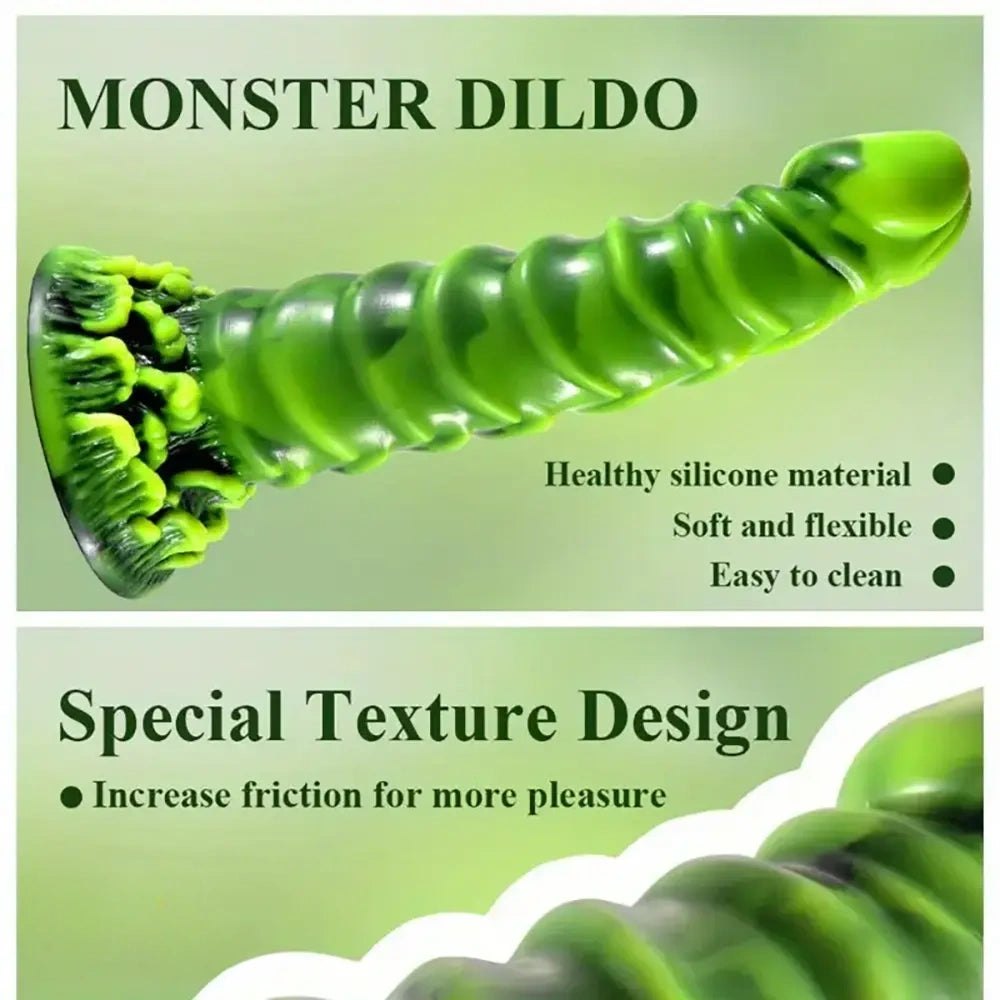 Green ribbed silicone dildo, photo 3