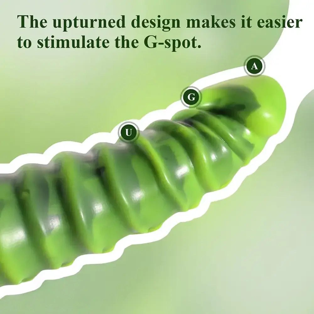 Green ribbed silicone dildo, photo 4