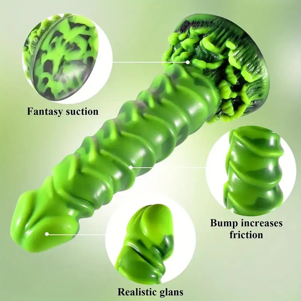 Green ribbed silicone dildo, photo 5