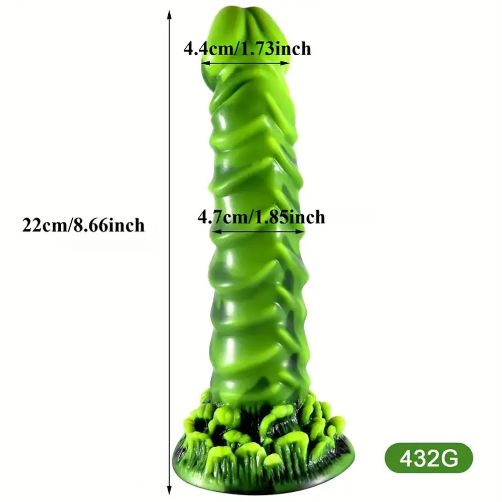 Green ribbed silicone dildo, photo 6