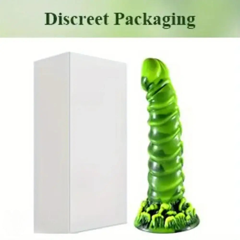 Green ribbed silicone dildo, photo 7