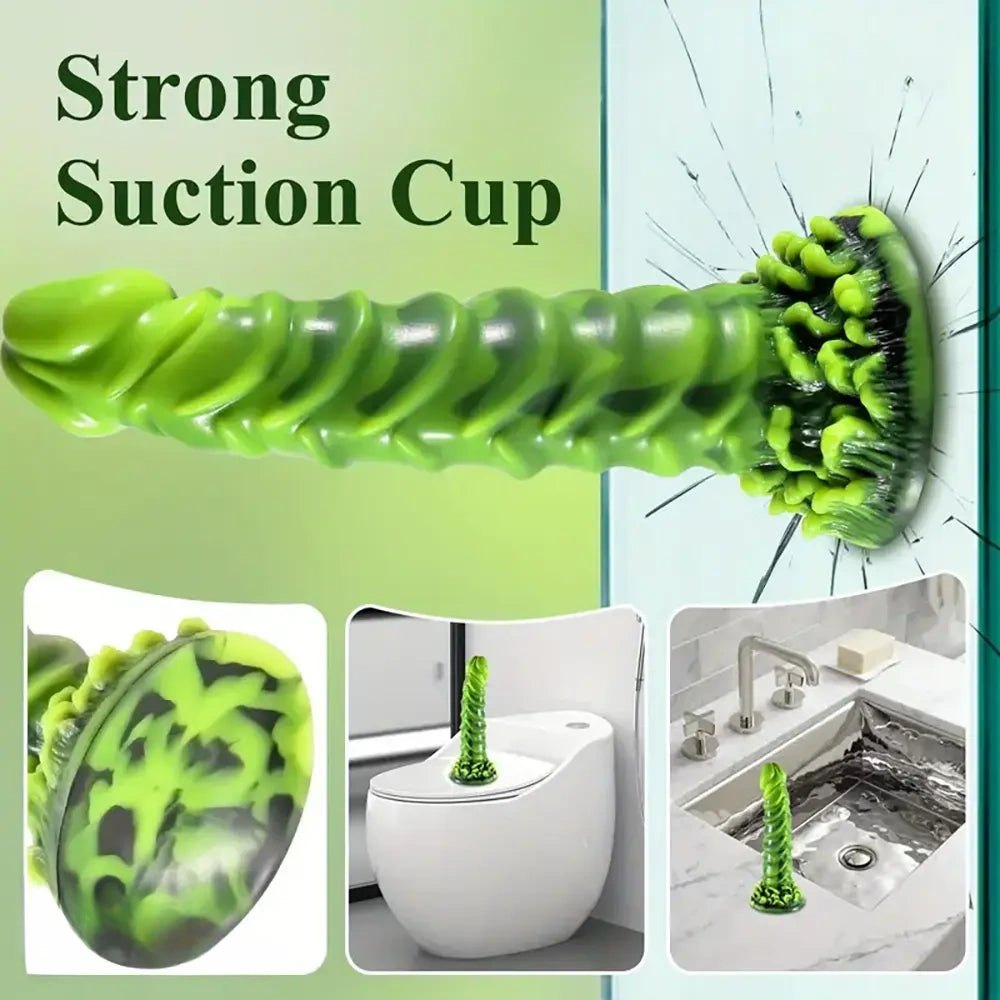 Green ribbed silicone dildo, photo 8