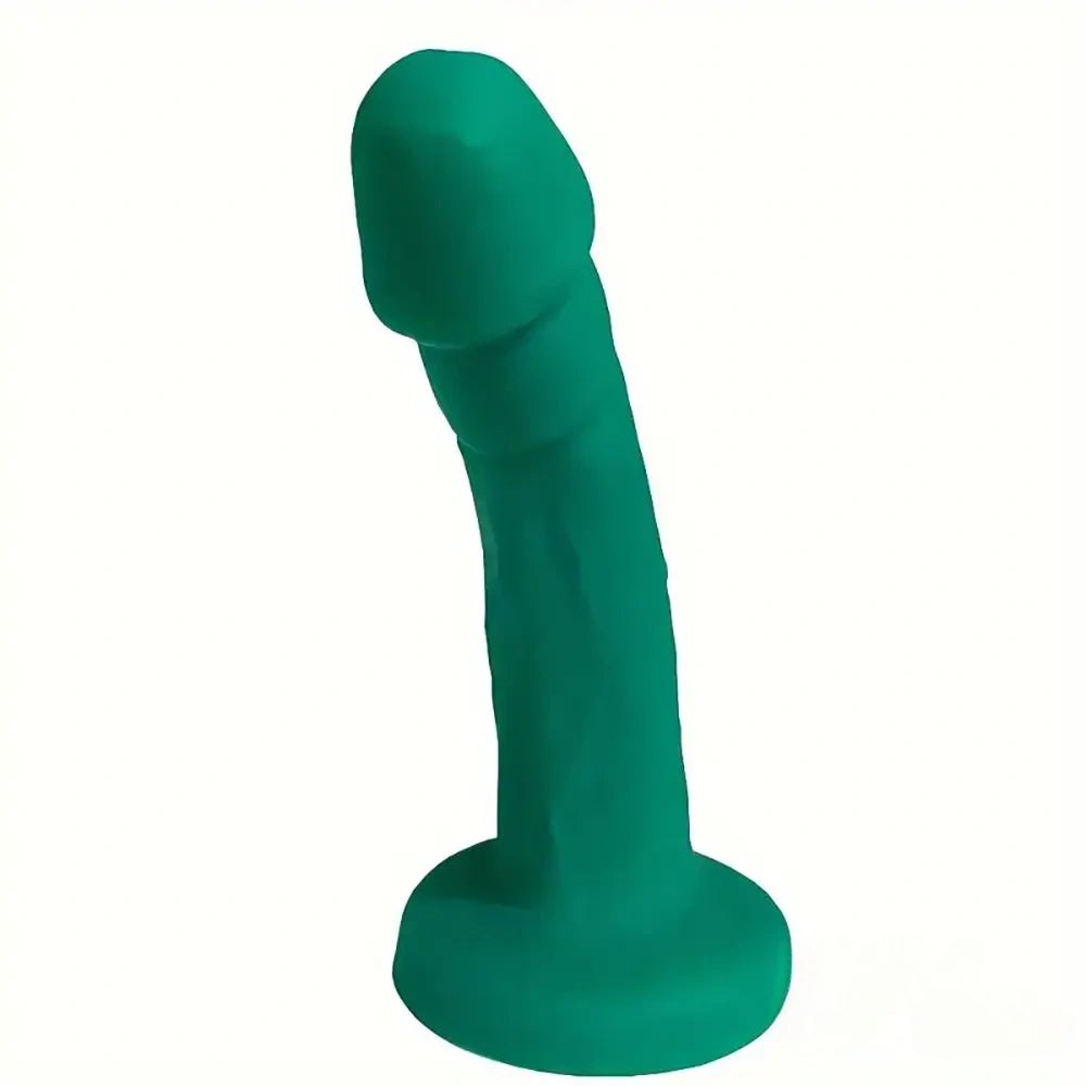 Green silicone curved dildo, photo 1