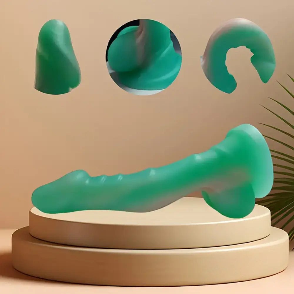 Green frosted slim fantasy silicone dildo, photo 2
