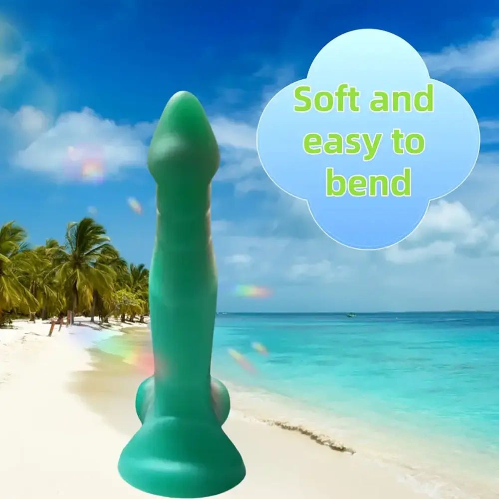 Green frosted slim fantasy silicone dildo, photo 3