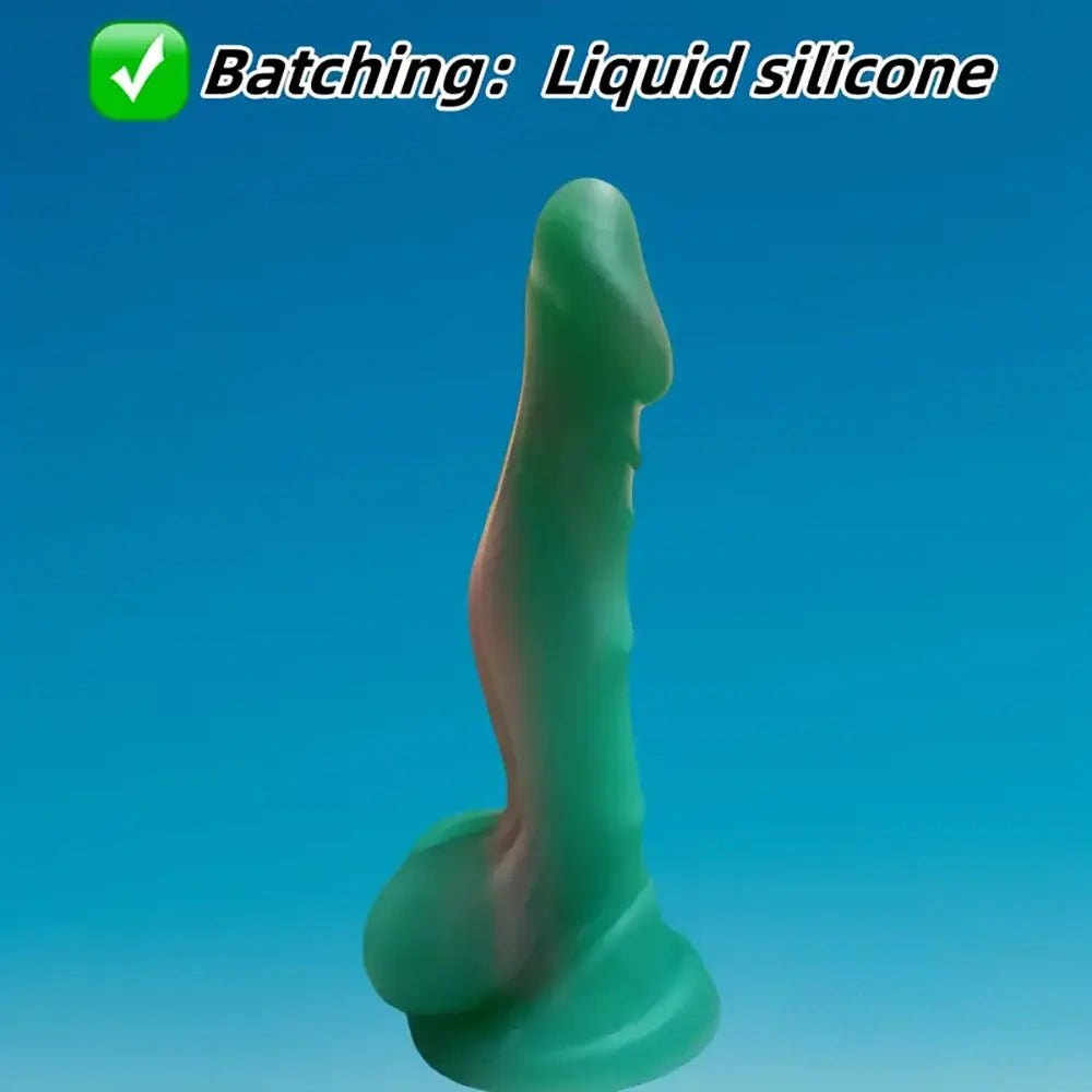 Green frosted slim fantasy silicone dildo, photo 4