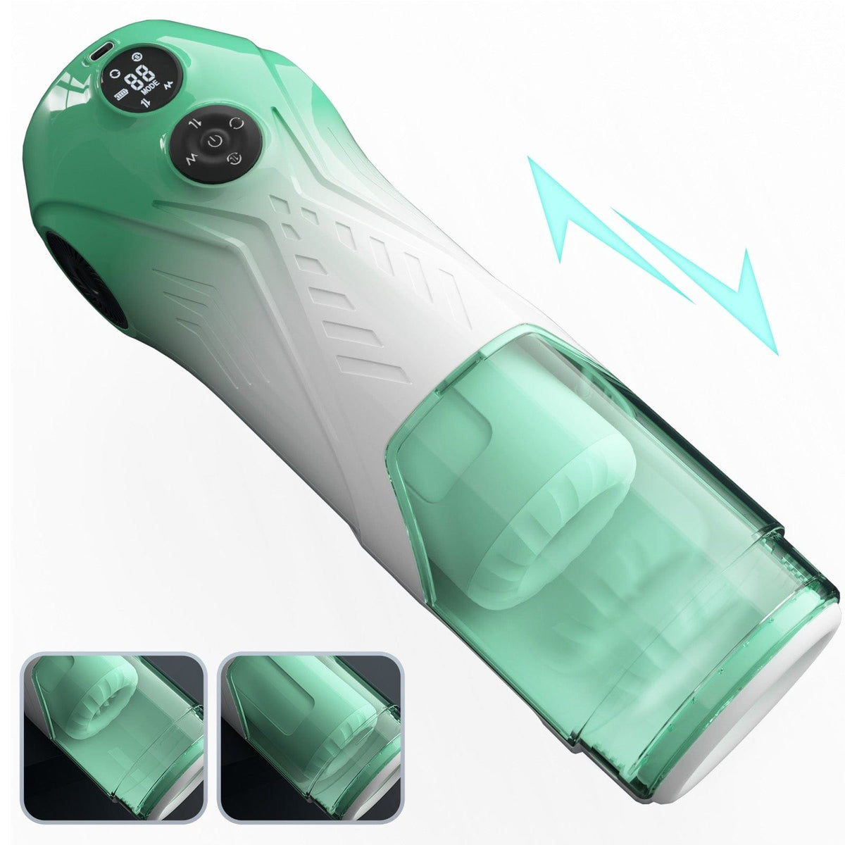 Green rotating telescopic male masturbator, photo 10
