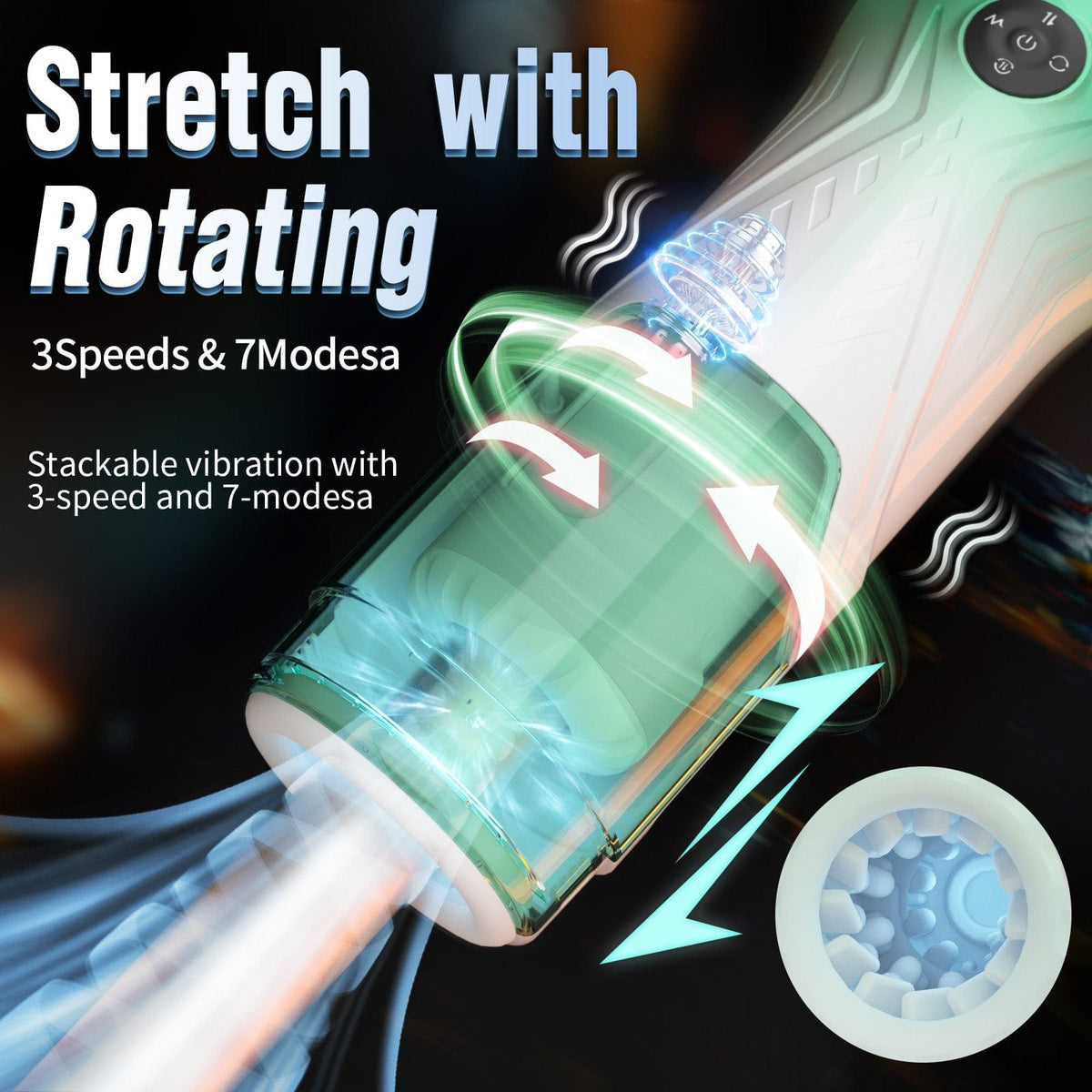 Green rotating telescopic male masturbator, photo 3