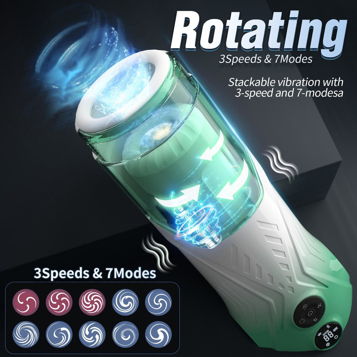 Green rotating telescopic male masturbator, photo 4