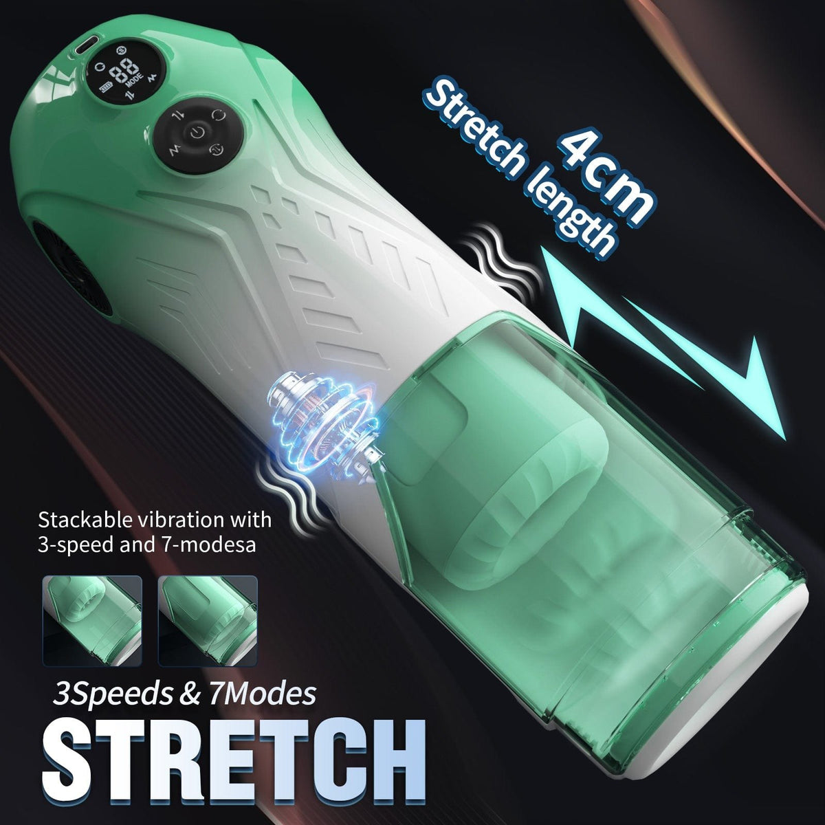 Green rotating telescopic male masturbator, photo 5