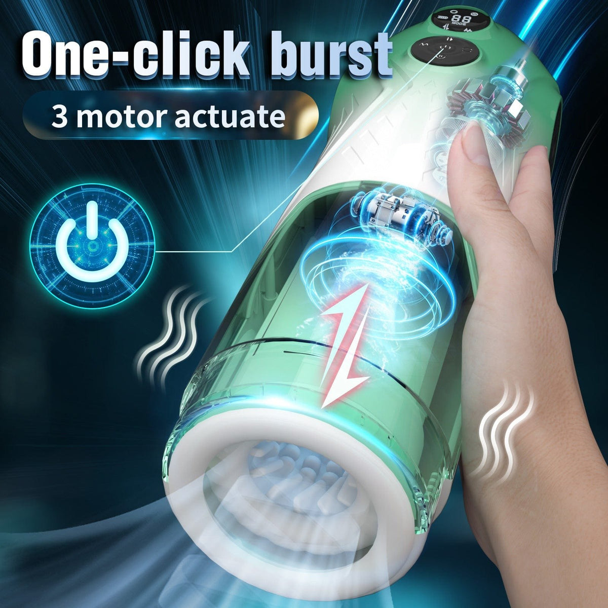 Green rotating telescopic male masturbator, photo 7