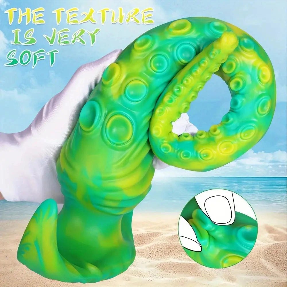 Green and yellow tentacle fantasy dildo, photo 3