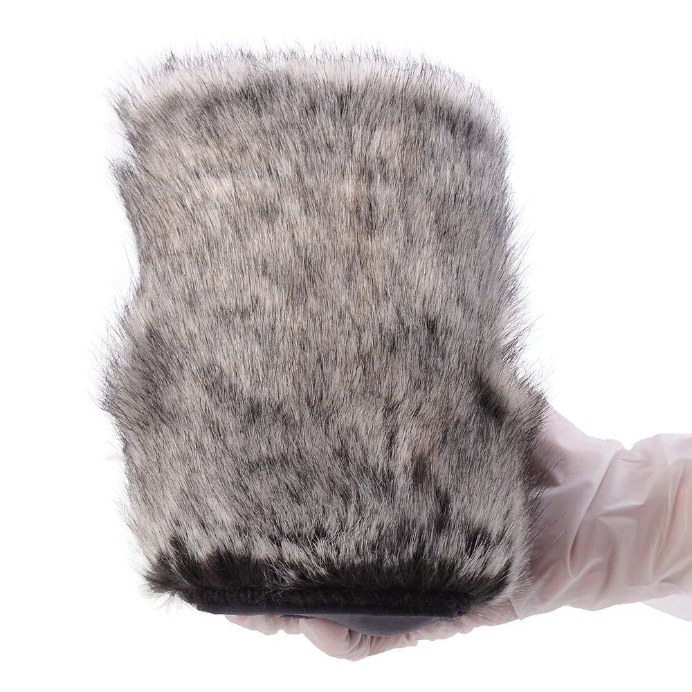 Grey leopard plush furry masturbator with dual ribbed entry, photo 8