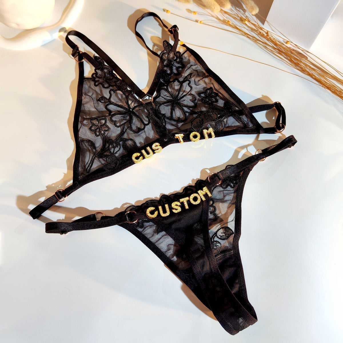 Halter embroidered floral lace bra set, photo 3
