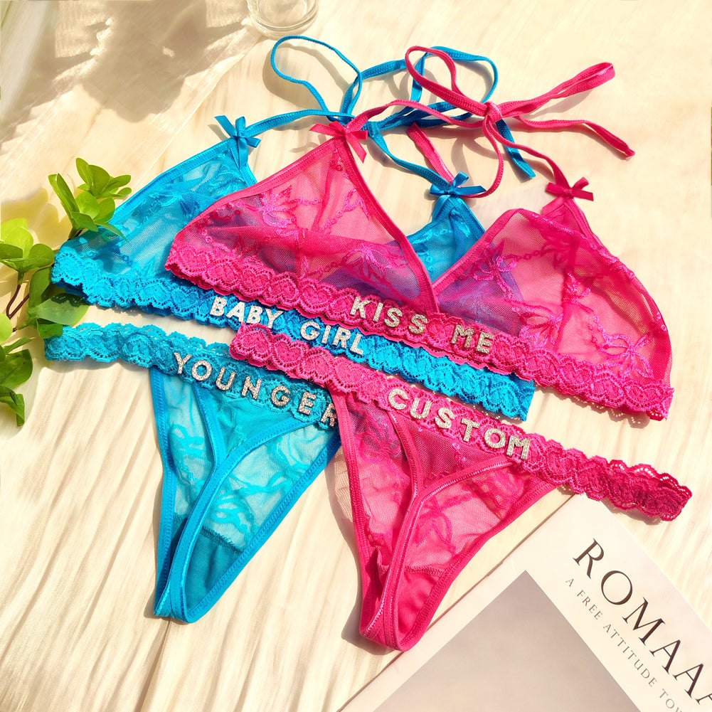Halter embroidered floral lace bra set, photo 4