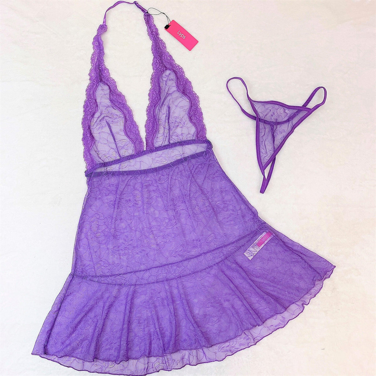 Halter neck sheer lace chemise, photo 4