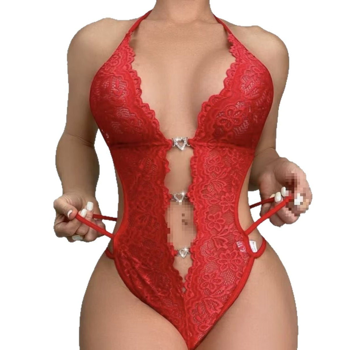 Halter rhinestone lace slim fit teddy dress, photo 4